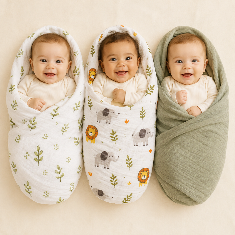 Vioraa Baby 2-Layer Muslin Swaddle Blankets – Pack of 3
