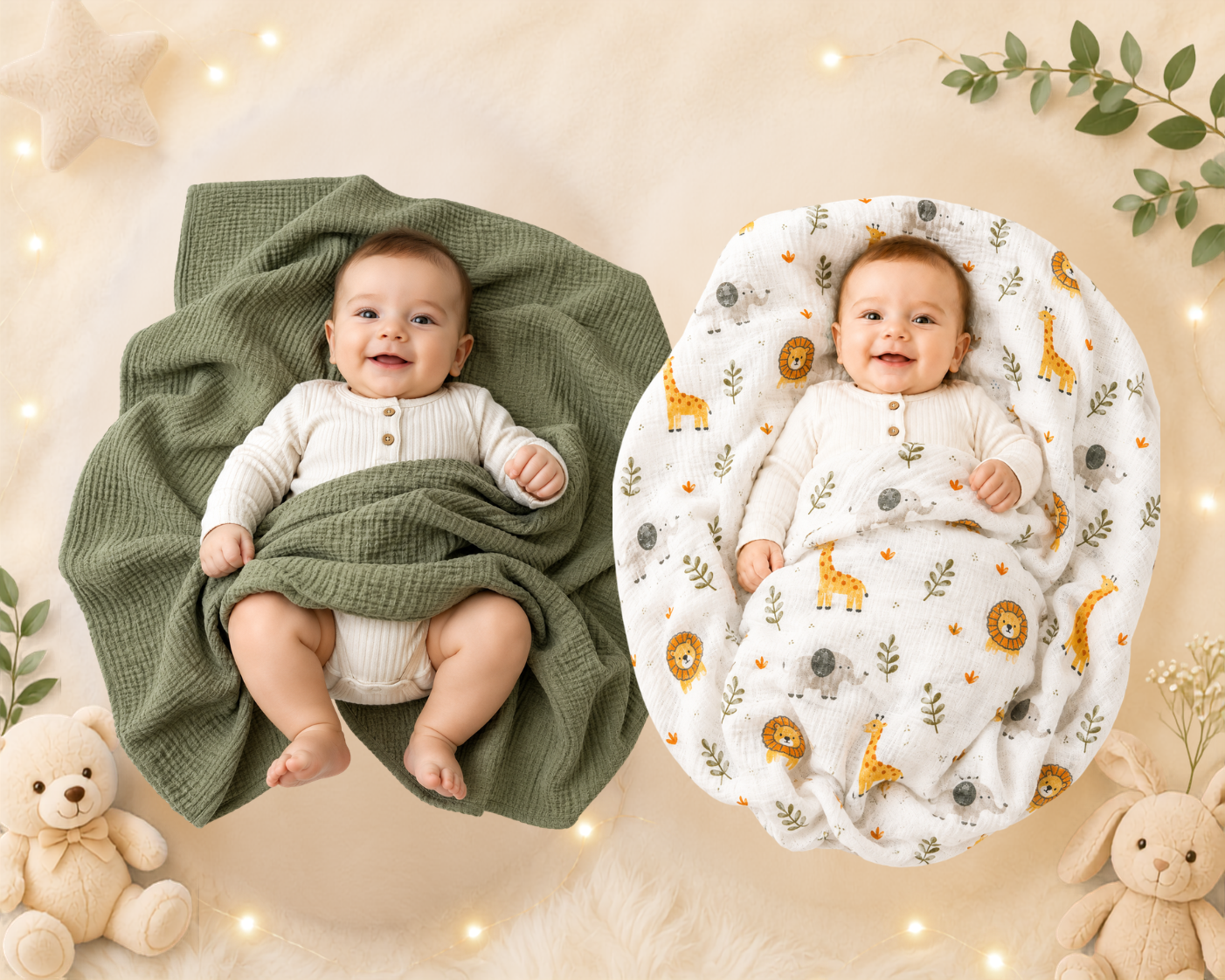Vioraa Baby 2-Layer Muslin Swaddle Blankets – Pack of 2