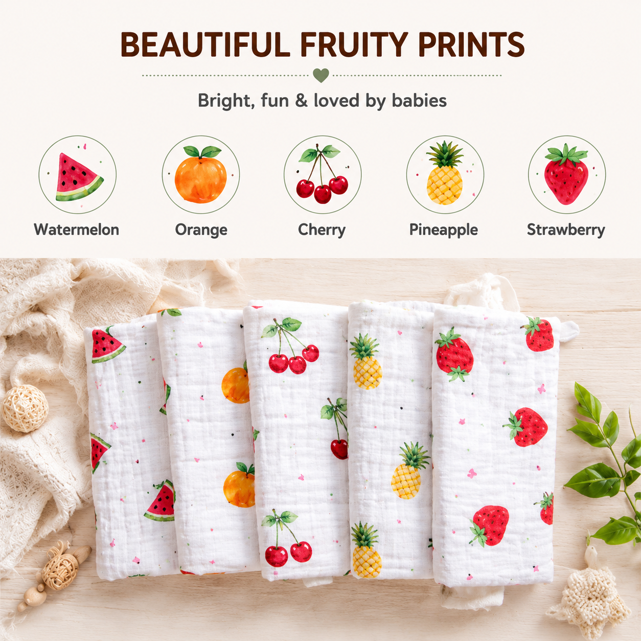 Vioraa Baby 6-Layer Muslin Washcloths – Pack of 5