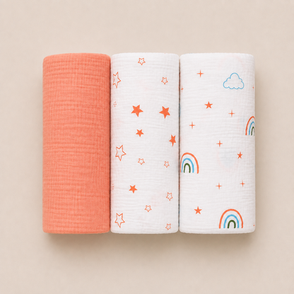 Vioraa Baby 2-Layer Muslin Swaddle Blankets – Pack of 3