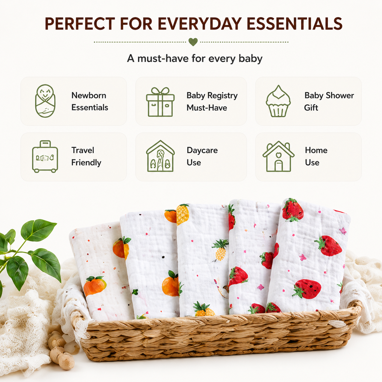 Vioraa Baby 6-Layer Muslin Washcloths – Pack of 5